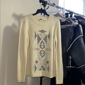 Miss Me Cream Sweater with Geometric Design